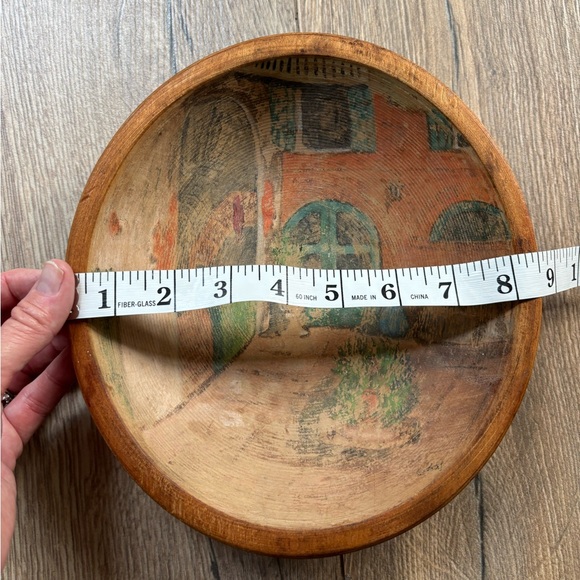 Vintage Hand Painted Wooden Rustic Bowl Italian Village Scene Signed Folk Art - Picture 7 of 8